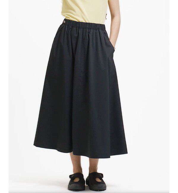 LACOSTE「ストレッチタイプライター ギャザー フレアスカート マキシ丈」|フレア|ネイビー