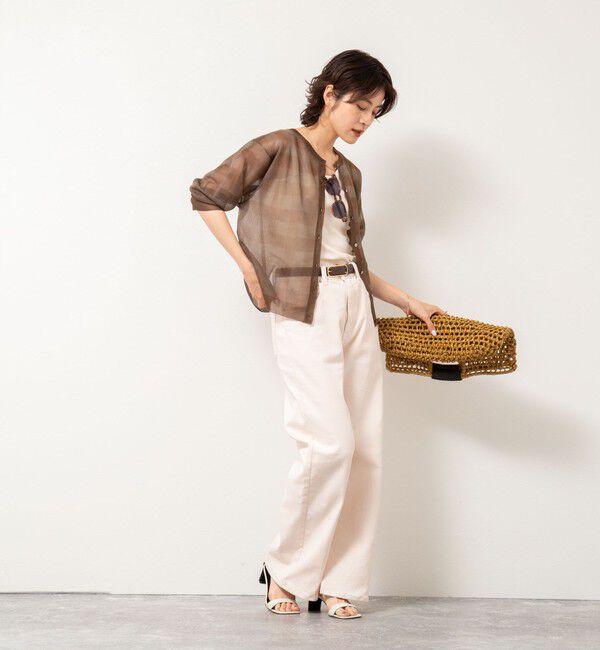 Rie Miller「《手洗い可能》シアーブロックチェック2WAYクルーネックカーディガン」|カーディガン|