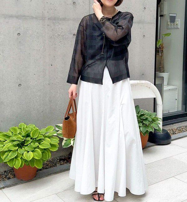 Rie Miller「《手洗い可能》シアーブロックチェック2WAYクルーネックカーディガン」|カーディガン|