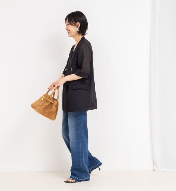 NOLLEY'S「ウォッシャブルリネン風シアー5分袖ジャケット」|ノーカラージャケット|