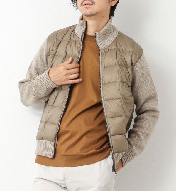 NOLLEY'S goodman「【TAION/タイオン】別注HI NECK DOWN JKT WITH SLEEVE KNIT 25AW」|ブルゾン・スタジャン|カーキ