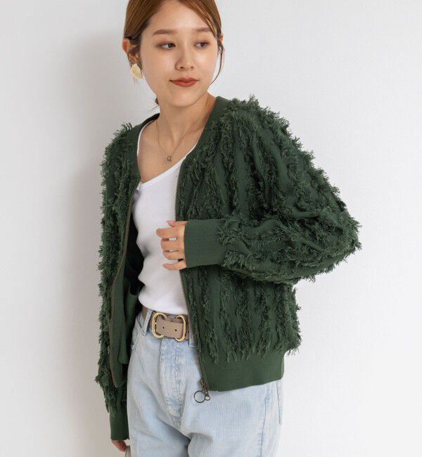 Rie Miller「《手洗い可能》カットジャガードジップアップカーディガン」|カーディガン|