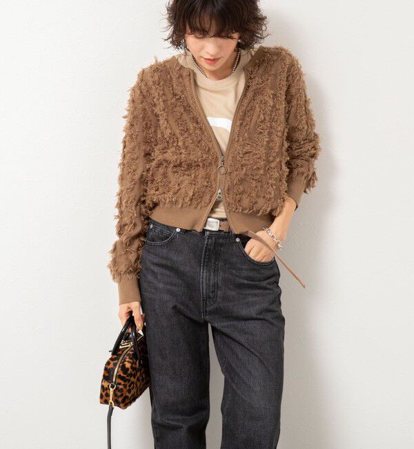 Rie Miller「《手洗い可能》カットジャガードジップアップカーディガン」|カーディガン|