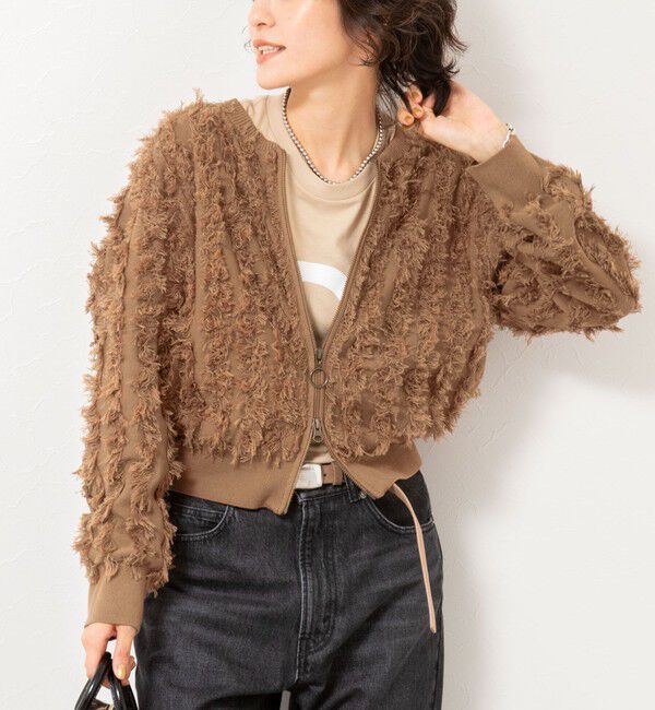 Rie Miller「《手洗い可能》カットジャガードジップアップカーディガン」|カーディガン|