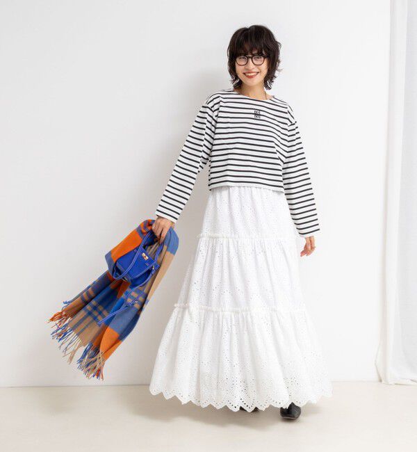 NOLLEY'S「nolnol ウォッシャブルMVSシルケットボーダーショートT」|Tシャツ・カットソー|