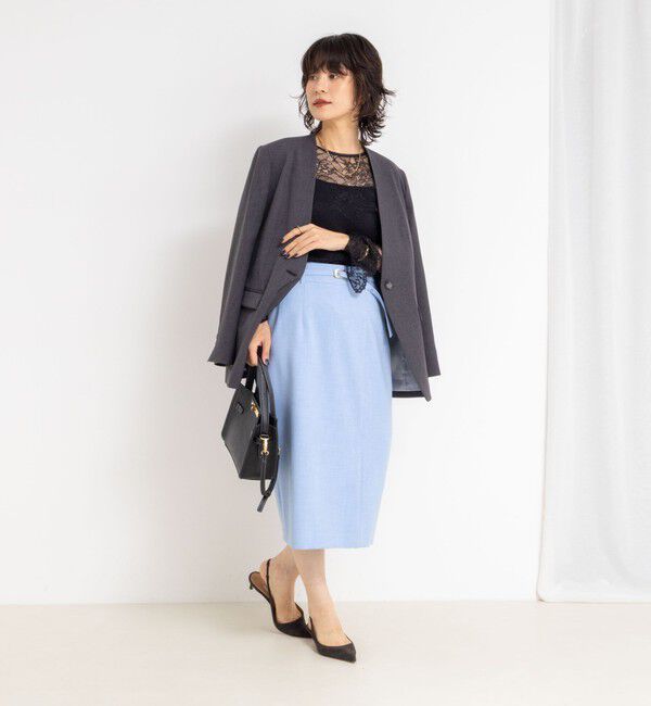 NOLLEY'S sophi「ウォッシャブルベルト付きラップ風タイトスカート」|タイト|