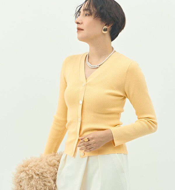 NOLLEY'S sophi「《アンサンブル対応》《手洗い可能》カシミヤ混リブVネックカーディガン」|カーディガン|イエロー