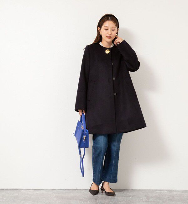 NOLLEY'S「ブローチ付きAラインノーカラーコート」|ノーカラーコート|