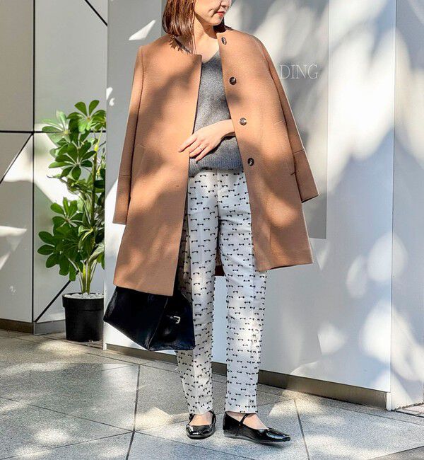 NOLLEY'S「ブローチ付きAラインノーカラーコート」|ノーカラーコート|