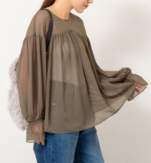 NOLLEY'S「ウォッシャブル楊柳ギャザーブラウス」|シャツ・ブラウス|カーキ