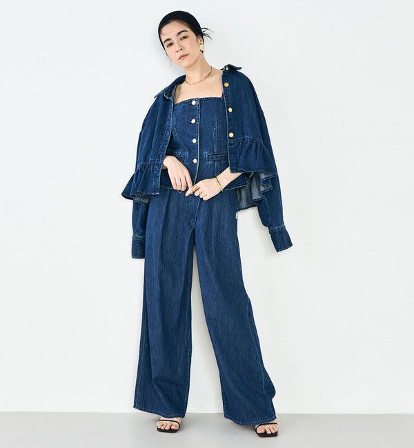 Rie Miller「【RM denim】裾フリルショート丈Gジャン」|ブルゾン・スタジャン|