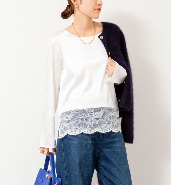 NOLLEY'S「ウォッシャブル裾レース2WAYオトナサテンブラウス」|シャツ・ブラウス|ホワイト