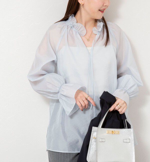 NOLLEY'S sophi「ウォッシャブルオーガンジーフリルブラウス」|シャツ・ブラウス|サックス