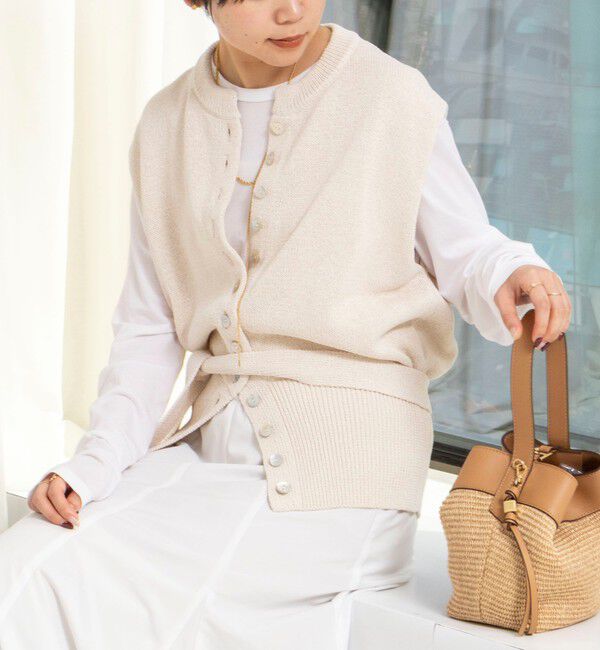 NOLLEY'S「《手洗い可能》ペーパーヤーン天竺ベスト」|ベスト・ジレ|エクリュ