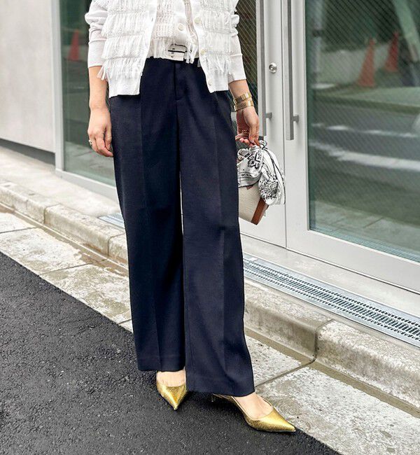 NOLLEY'S「《セットアップ対応》ウォッシャブルハイスペック麻調愛されセミワイドパンツ」|その他|ネイビー