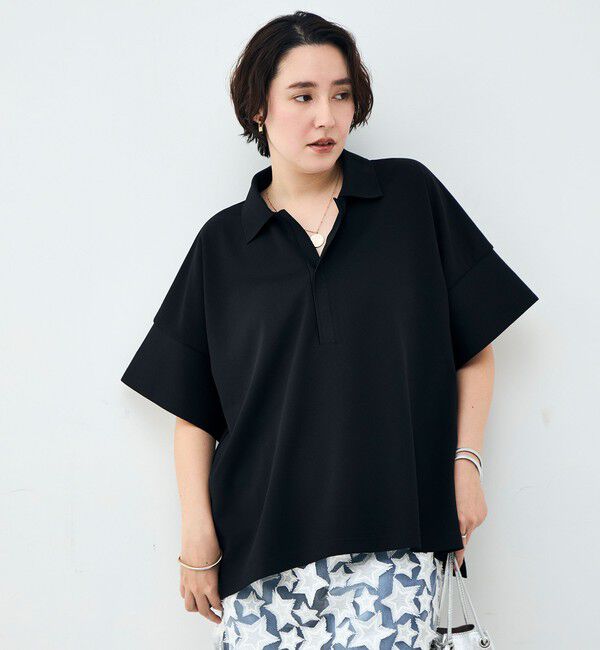 Rie Miller「ウォッシャブルョーポロ襟ハーフスリーブジゼットダンボール」|ポロシャツ|