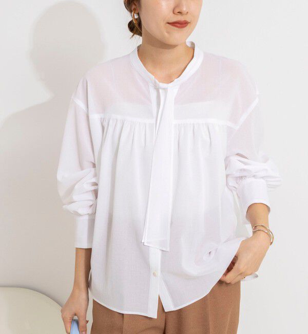 NOLLEY'S「ウォッシャブル100/2ガスボイルボウタイブラウス」|シャツ・ブラウス|ホワイト