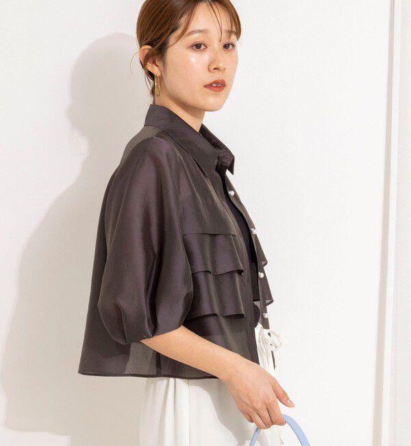 NOLLEY'S「シアーシルキーパール釦フリルブラウス」|シャツ・ブラウス|