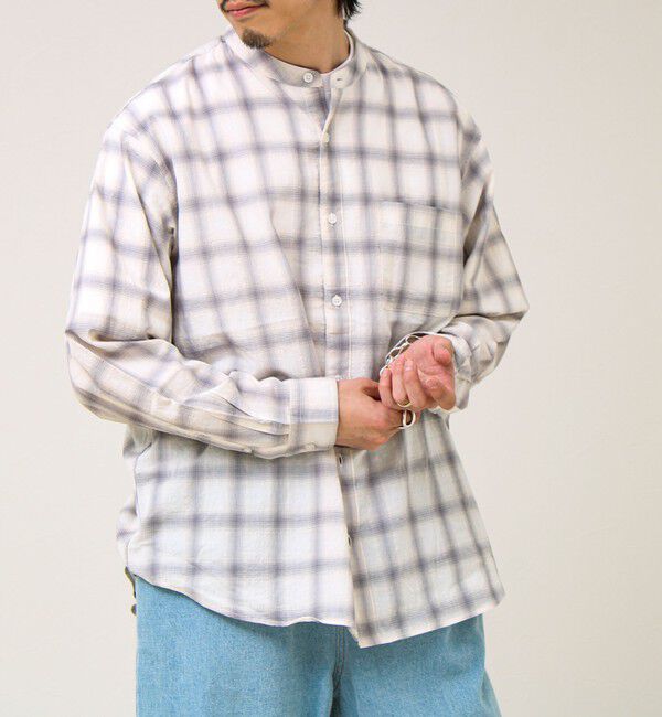 GLOSTER「【夏まで使える】テクスチャーバンドカラーチェックシャツ」|シャツ・ブラウス|