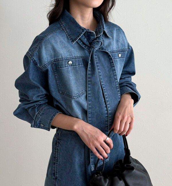 fredy emue「《セットアップ対応》デニムボウタイクロップドシャツ」|シャツ・ブラウス|