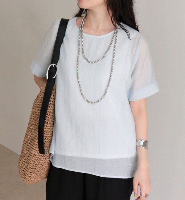 fredy emue「シアーレイヤード半袖ブラウス」|シャツ・ブラウス|サックス