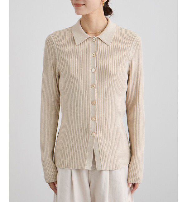 SALON adam et rope'「コットンシルクカシミアリブポロカーディガン」|カーディガン|