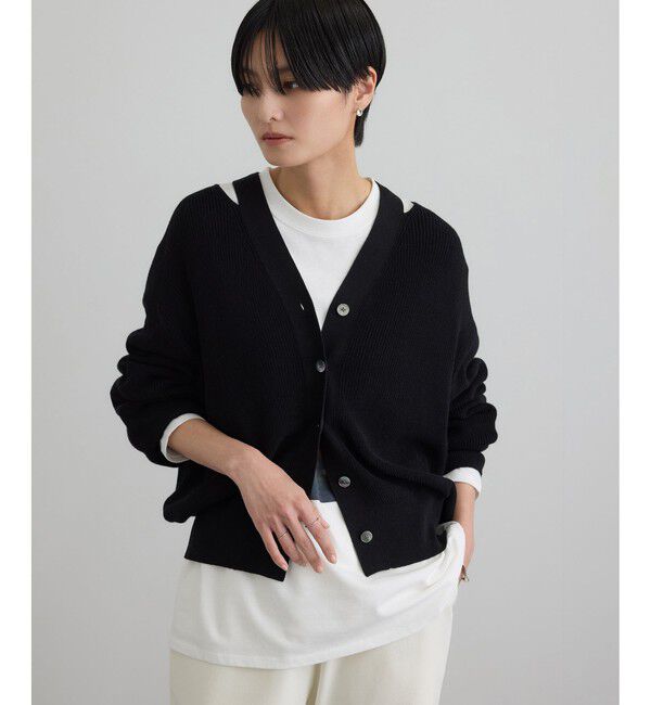 SALON adam et rope'「【WEB限定】コットンシルクネックスリットVネックカーディガン」|カーディガン|ブラック(01)