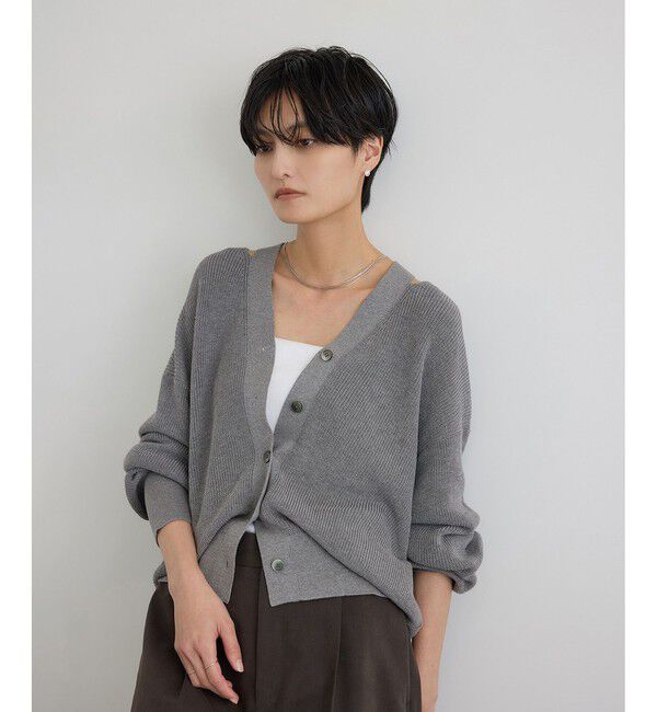 SALON adam et rope'「【WEB限定】コットンシルクネックスリットVネックカーディガン」|カーディガン|グレー(07)