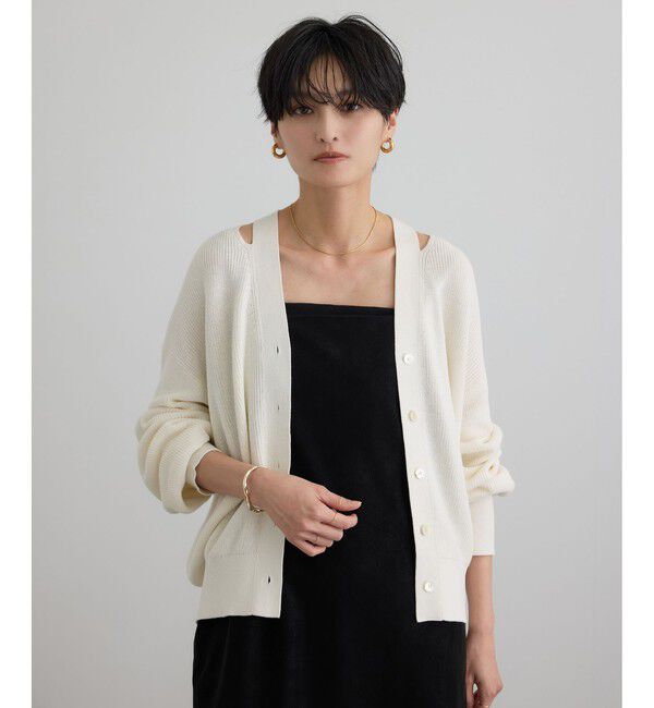 SALON adam et rope'「【WEB限定】コットンシルクネックスリットVネックカーディガン」|カーディガン|