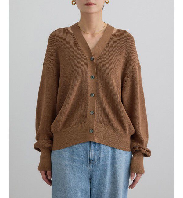 SALON adam et rope'「【WEB限定】コットンシルクネックスリットVネックカーディガン」|カーディガン|
