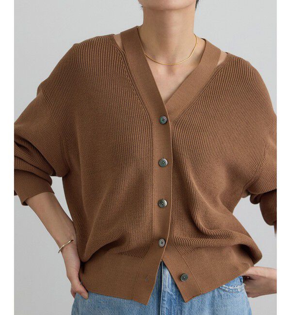 SALON adam et rope'「【WEB限定】コットンシルクネックスリットVネックカーディガン」|カーディガン|ブラウン系(22)