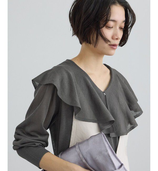 SALON adam et rope'「【WEB限定】ラッフルフリルシアーニットカーディガン」|カーディガン|チャコール(06)