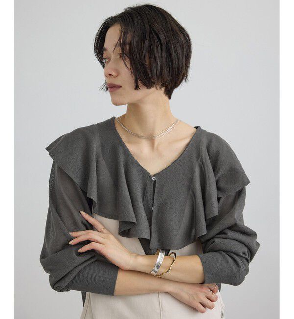 SALON adam et rope'「【WEB限定】ラッフルフリルシアーニットカーディガン」|カーディガン|