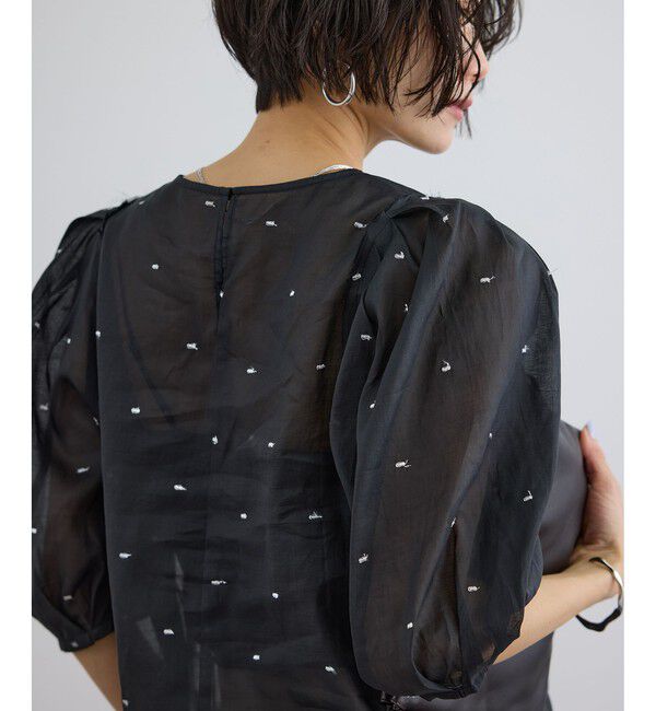 SALON adam et rope'「【WEB限定】ラメドットシアーボリュームスリーブブラウス / イージーケア」|シャツ・ブラウス|