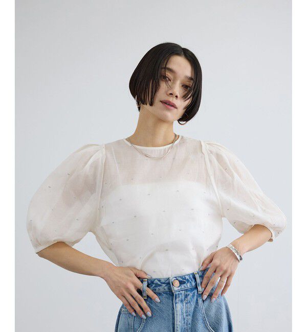 SALON adam et rope'「【WEB限定】ラメドットシアーボリュームスリーブブラウス / イージーケア」|シャツ・ブラウス|