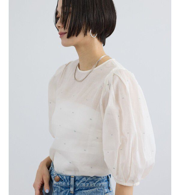 SALON adam et rope'「【WEB限定】ラメドットシアーボリュームスリーブブラウス / イージーケア」|シャツ・ブラウス|オフホワイト(15)