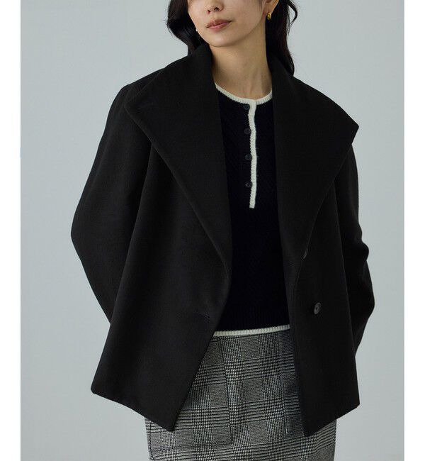 ROPE「プレミアムカシミヤ ショートコート」|ステンカラーコート|ブラック(01)