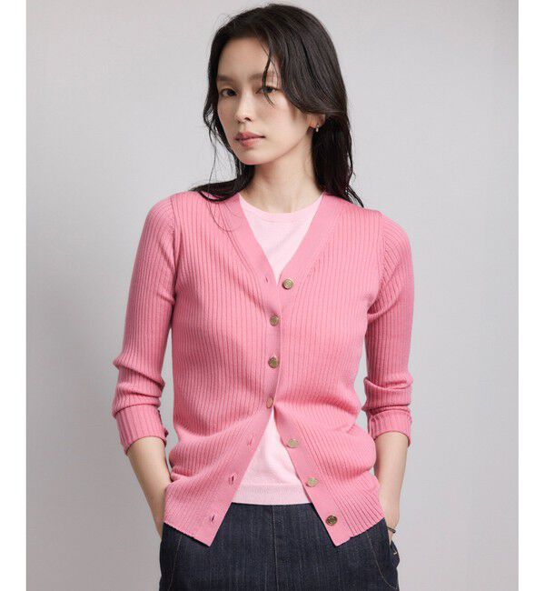 ROPE「ハイゲージワイドリブニットカーディガン」|カーディガン|ローズピンク(64)