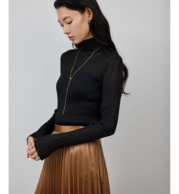 ROPE「ラメタートルリブプルオーバー/イージーケア」|ニット・セーター|ブラック(01)