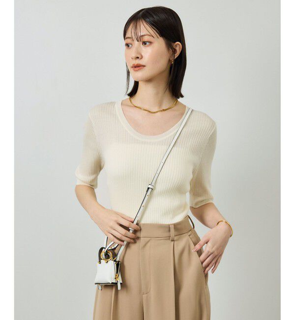 ROPE「ワイドリブラウンドネック スーパーメリノウール ニット/イージーケア」|ニット・セーター|