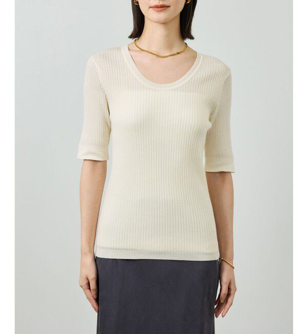 ROPE「ワイドリブラウンドネック スーパーメリノウール ニット/イージーケア」|ニット・セーター|