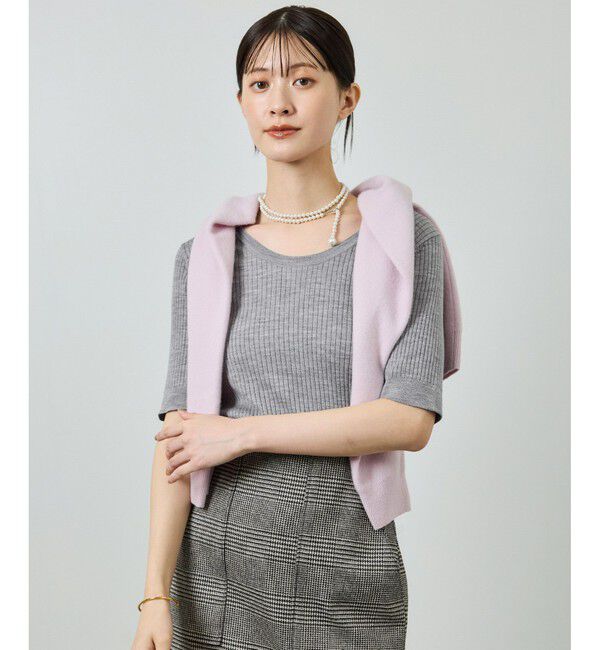 ROPE「ワイドリブラウンドネック スーパーメリノウール ニット/イージーケア」|ニット・セーター|グレー(07)