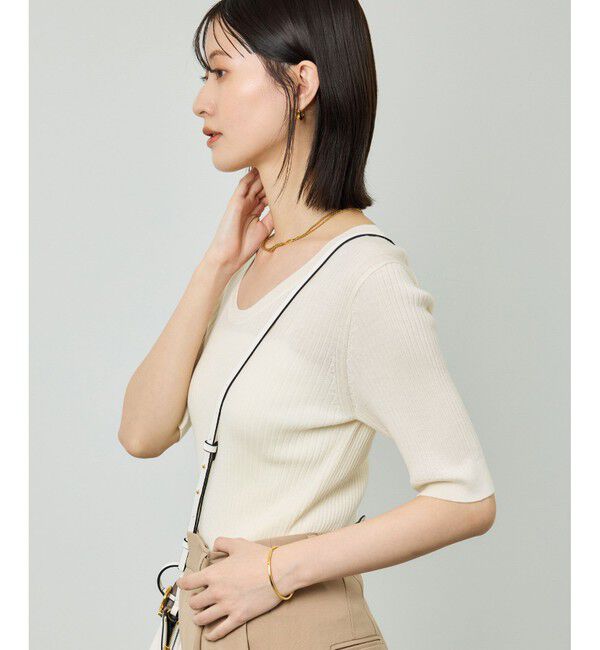 ROPE「ワイドリブラウンドネック スーパーメリノウール ニット/イージーケア」|ニット・セーター|オフホワイト(15)