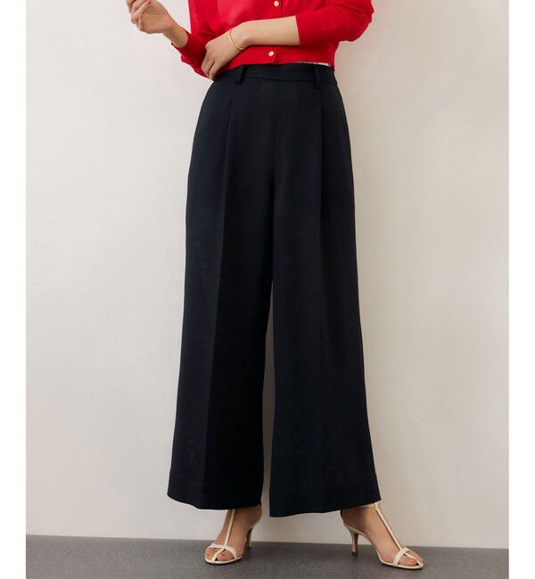 ROPE「カラミ織りワンタックワイドパンツ/セットアップ対応・イージーケア」|チノ|ネイビー(40)