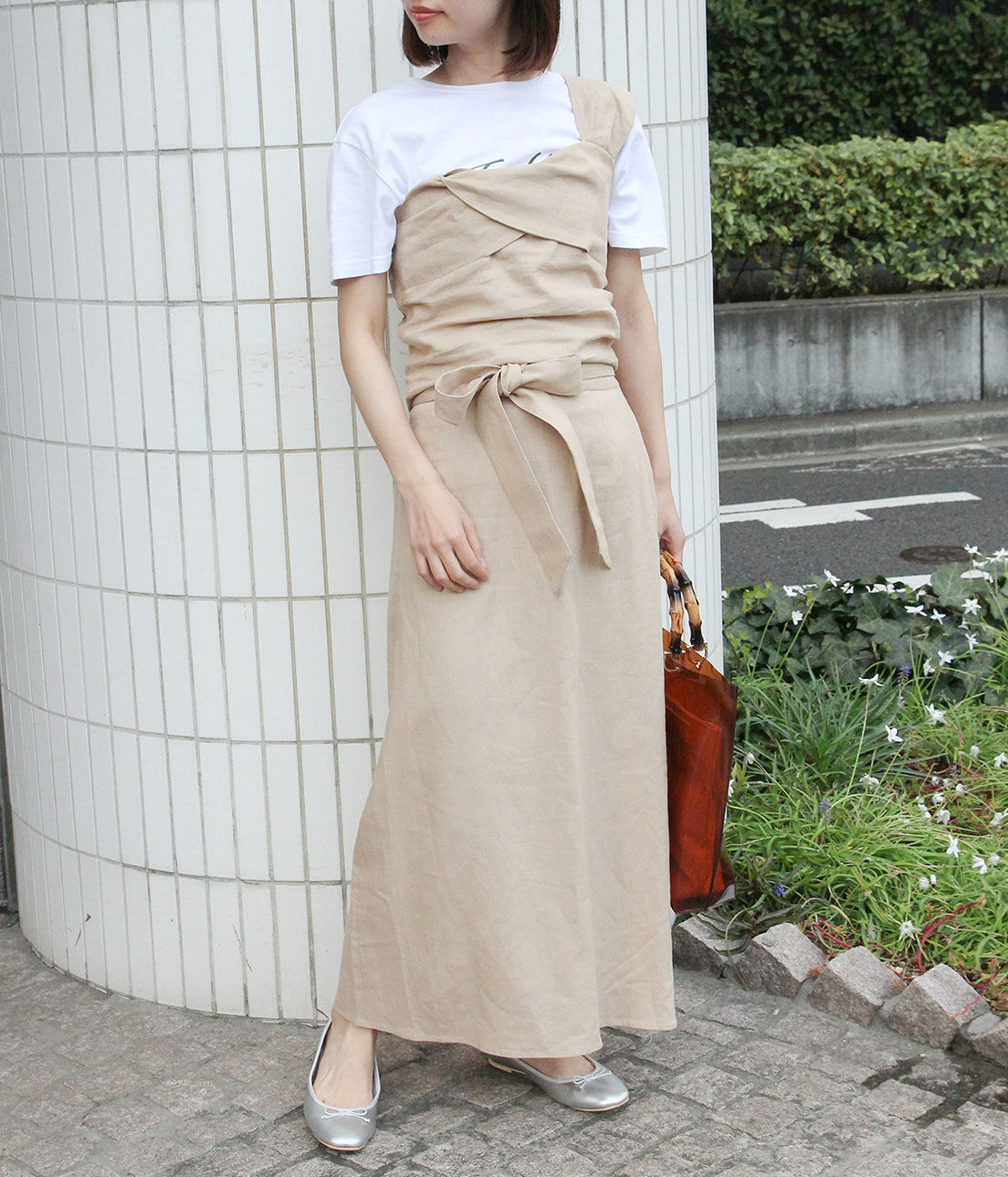 VIS「【セットアップ対応】麻混ワンショルダーねじれビスチェ」|その他|