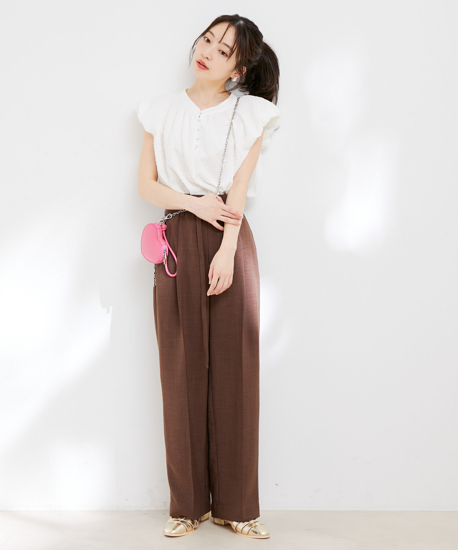 VIS「【接触冷感・洗える】美easy Dカンベルト付きワイドパンツ【セットアップ対応】」|スラックス|