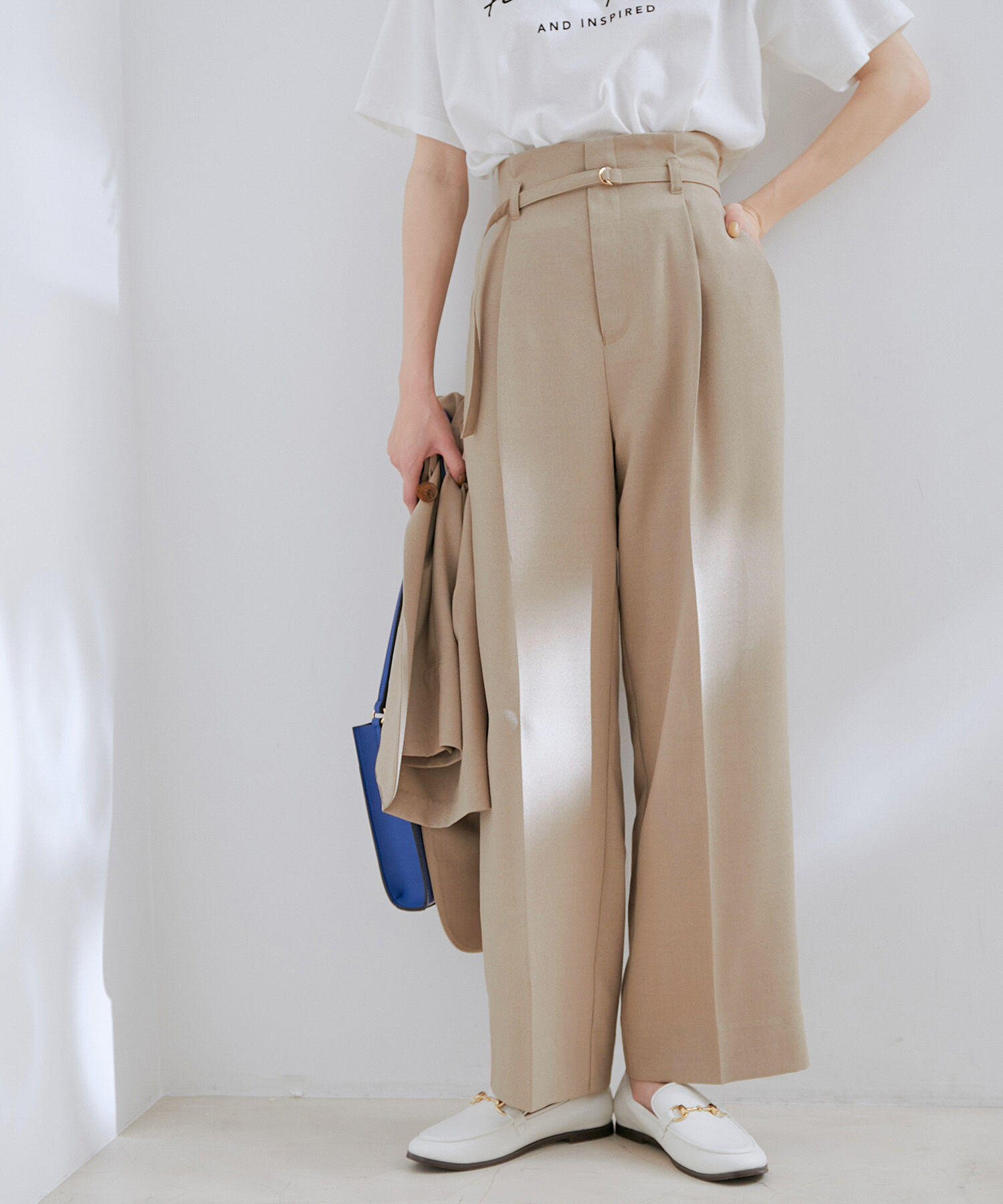 VIS「【接触冷感・洗える】美easy Dカンベルト付きワイドパンツ【セットアップ対応】」|スラックス|ベージュ(27)