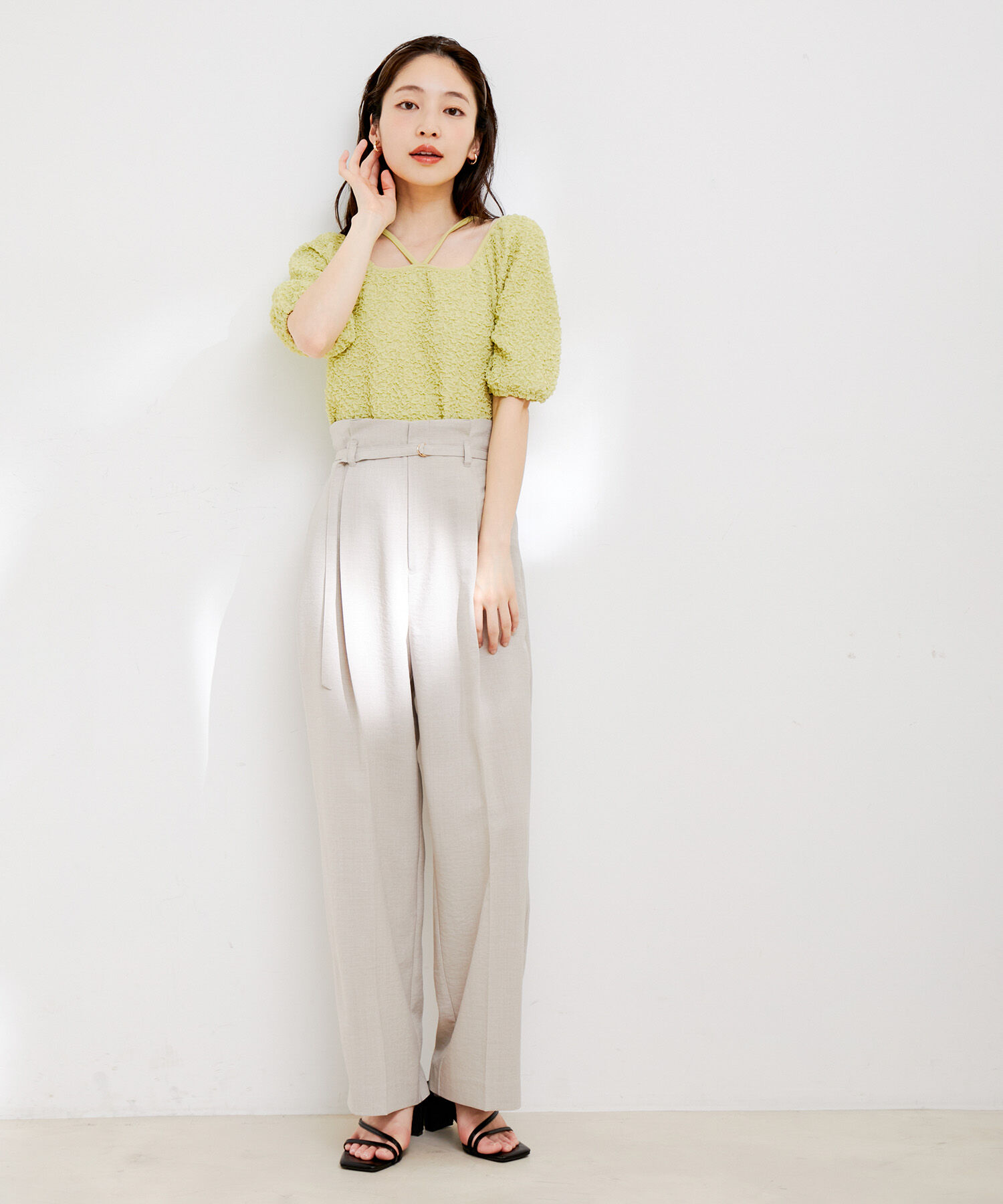 VIS「【接触冷感・洗える】美easy Dカンベルト付きワイドパンツ【セットアップ対応】」|スラックス|