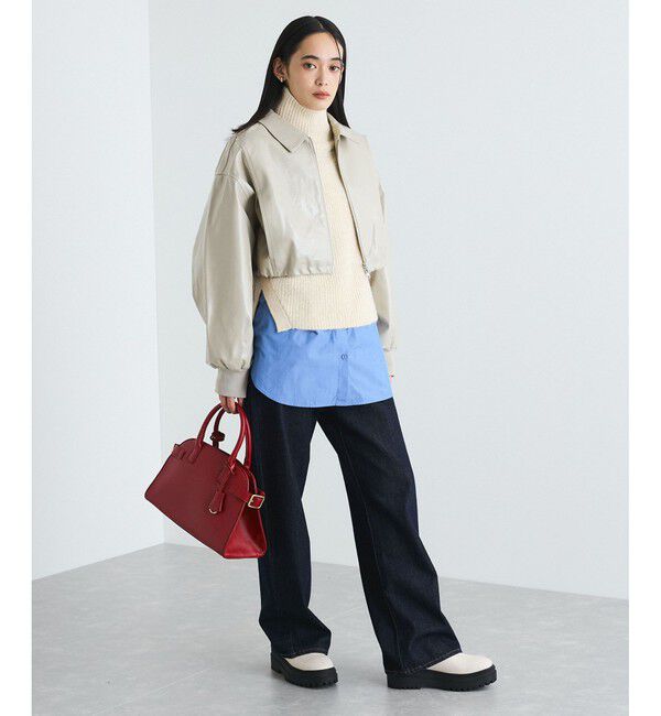 VIS「【洗える】ショートドロストレザージャケット」|ブルゾン・スタジャン|