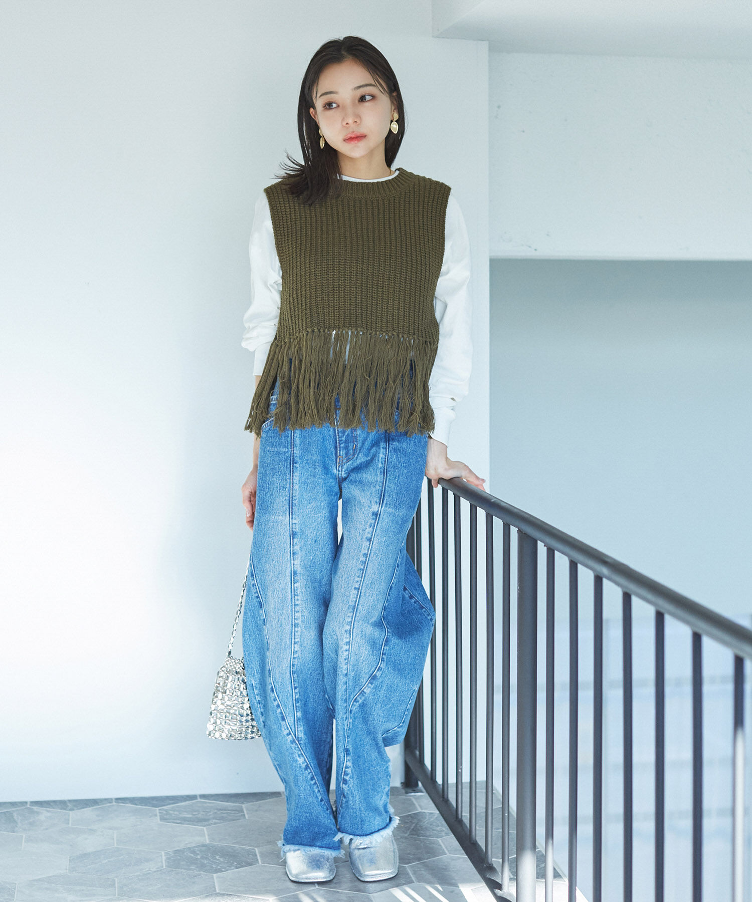 VIS「フリンジニットベスト」|ベスト・ジレ|